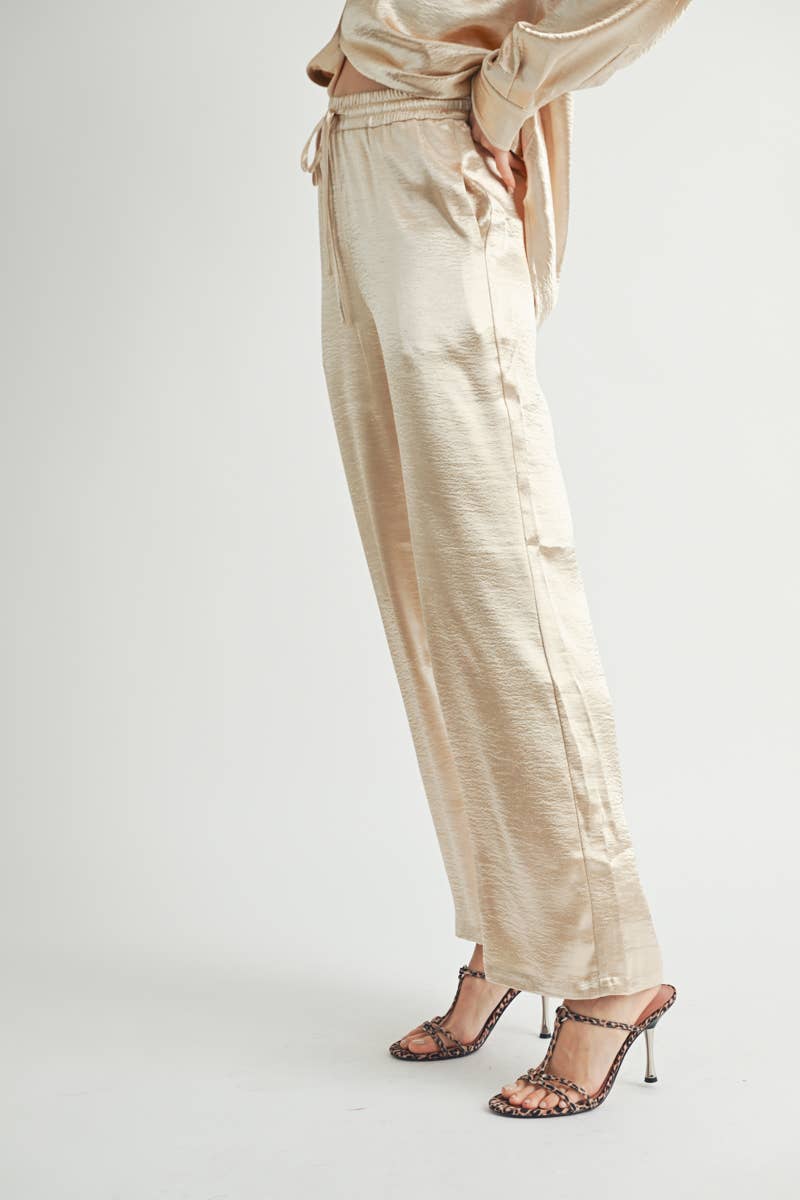 Metallic Flared Wide-Leg Pants