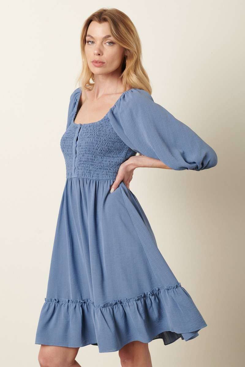 Mittoshop Smocking Detail Puff Sleeve Mini Dress