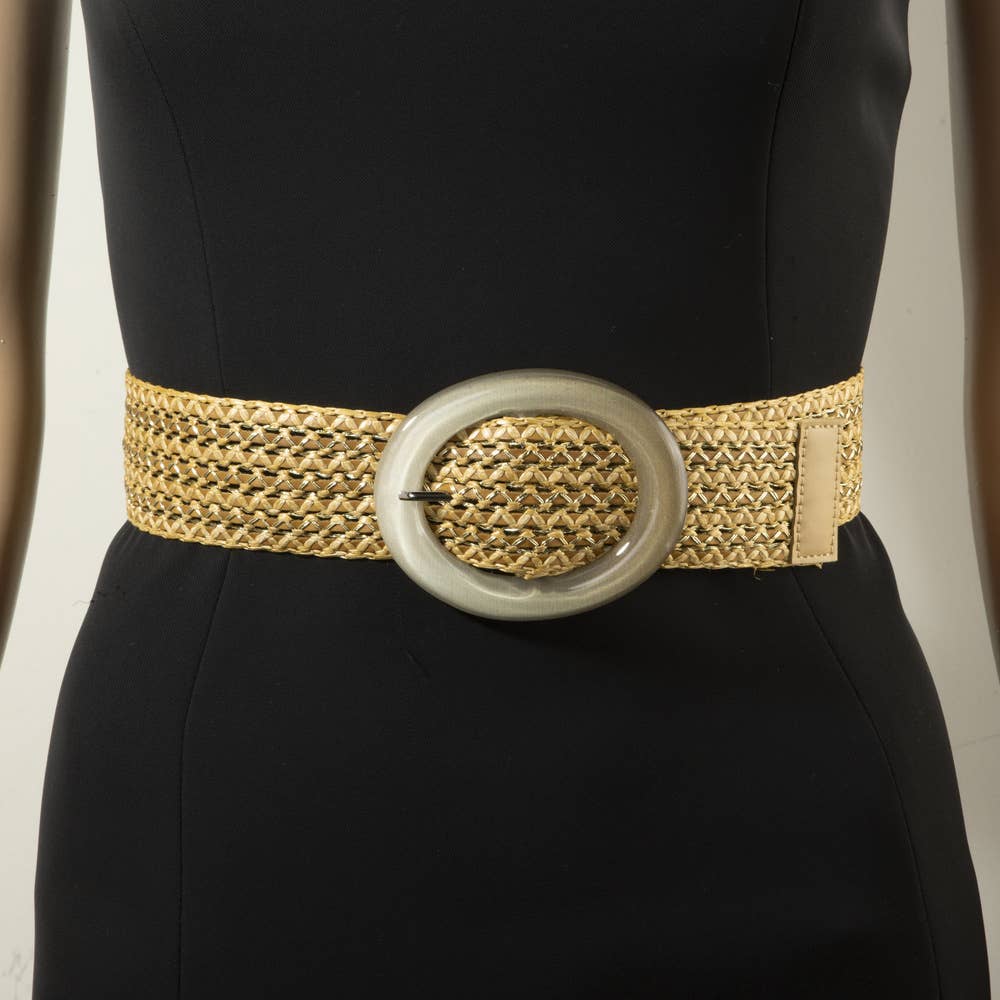 Wide Woven Straw Belt with Resin Buckle