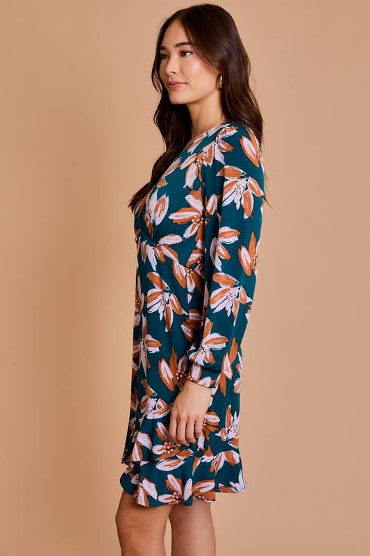 Gilli Long Sleeve Surplice Mini Dress with Ruffles