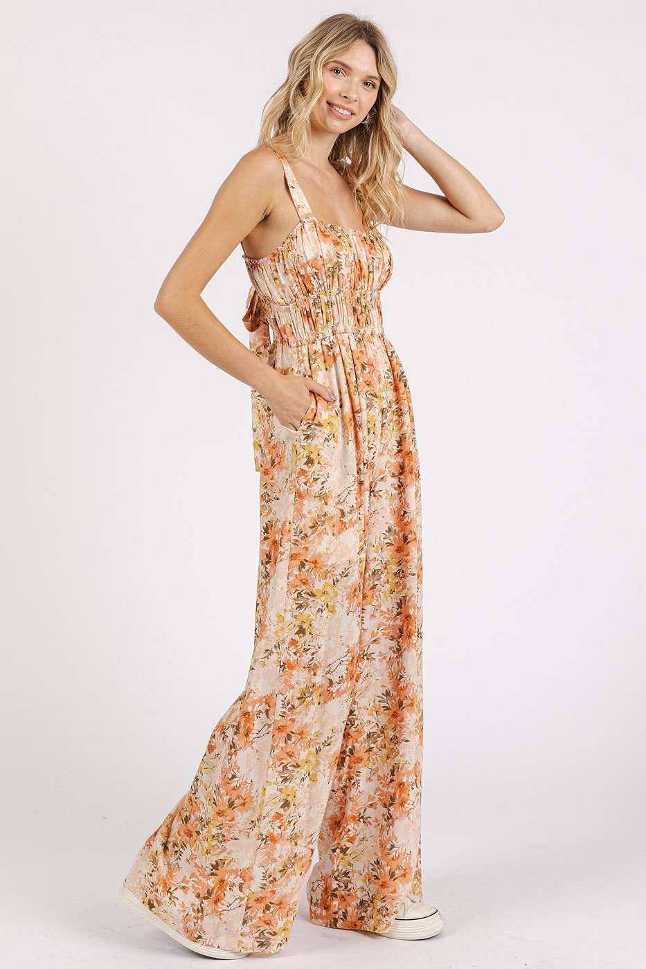 Mittoshop Flower Print Jumpsuit -Gathered Bust
