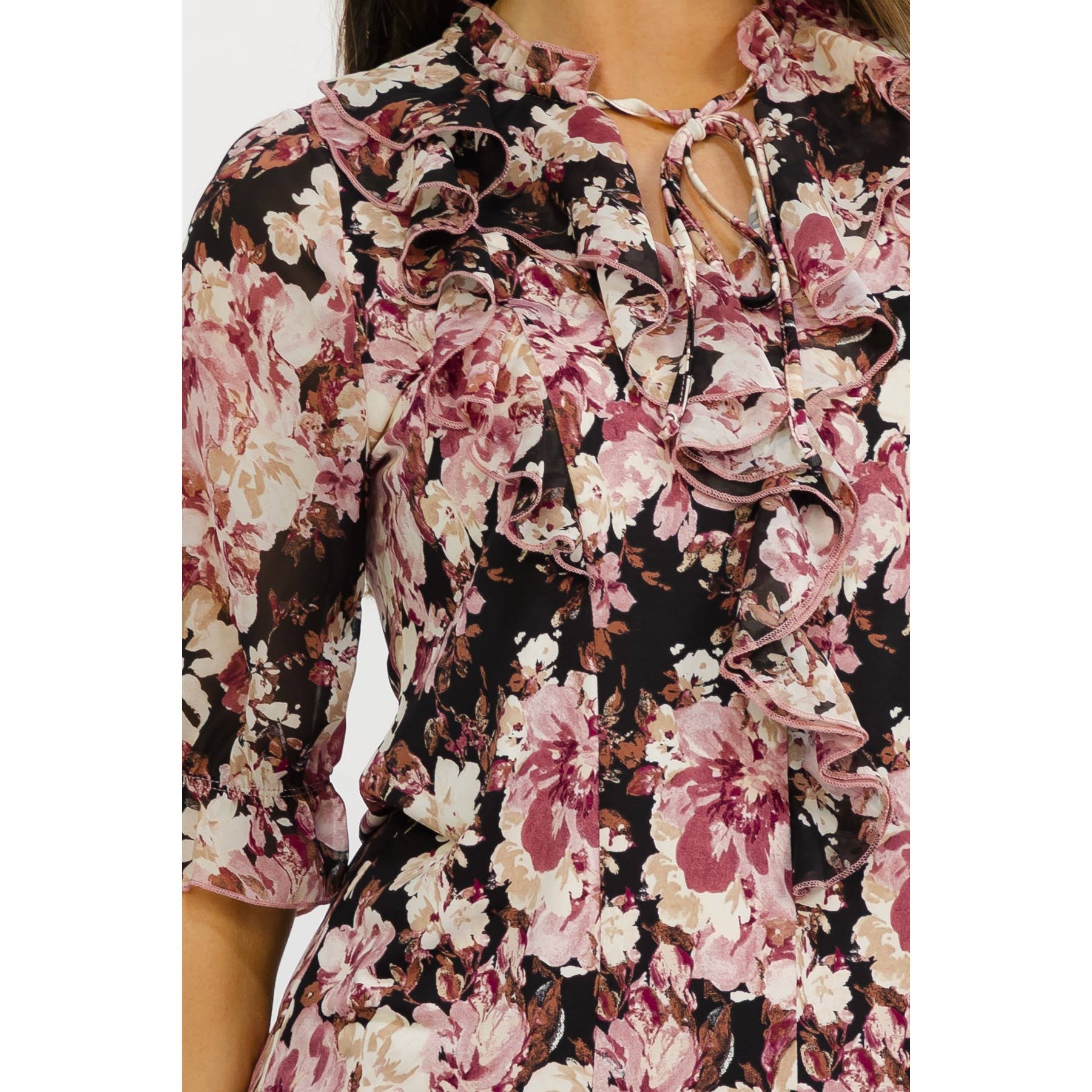 Floral Tie Neck Romantic Blouse