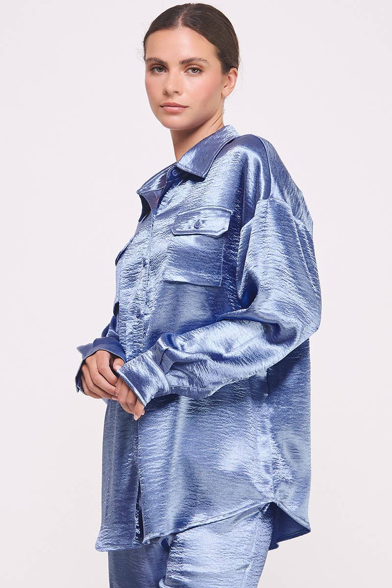 Champagne Button Down Metallic Shirt