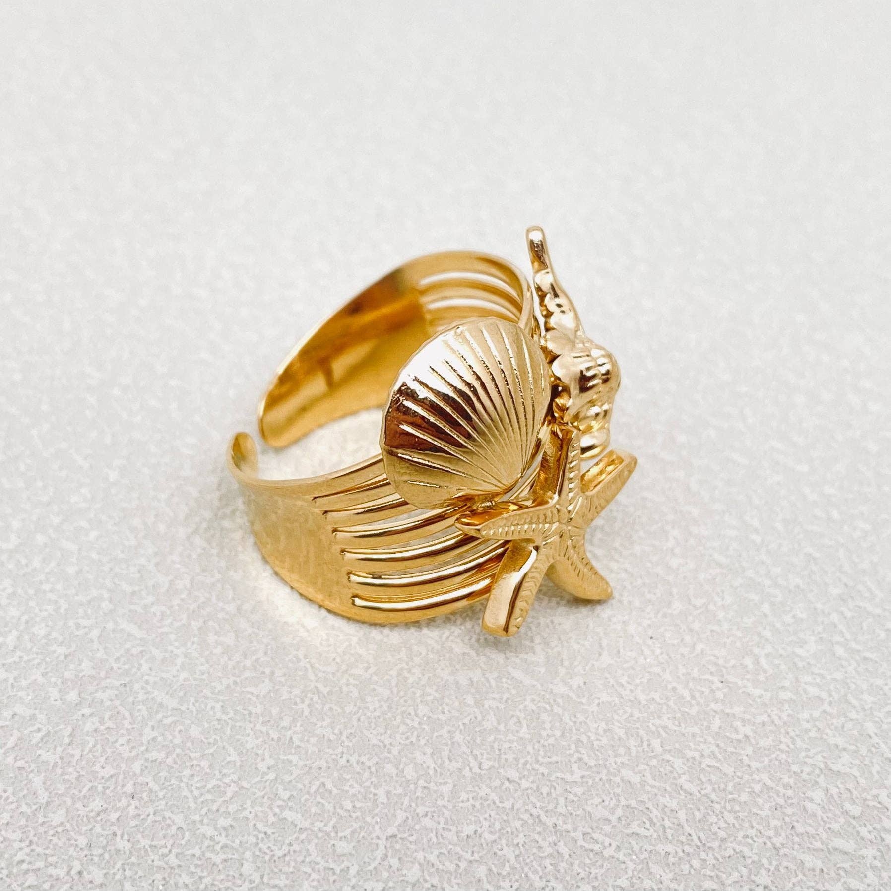 Conch Shell Starfish 18K Gold Plated Ring