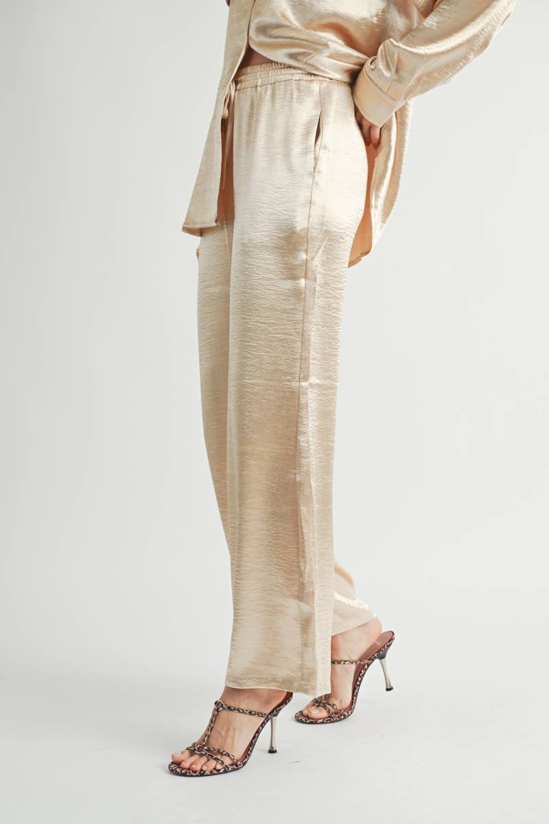 Metallic Flared Wide-Leg Pants