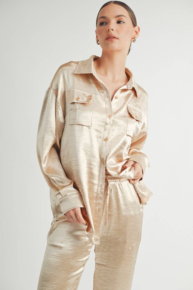 Champagne Button Down Metallic Shirt