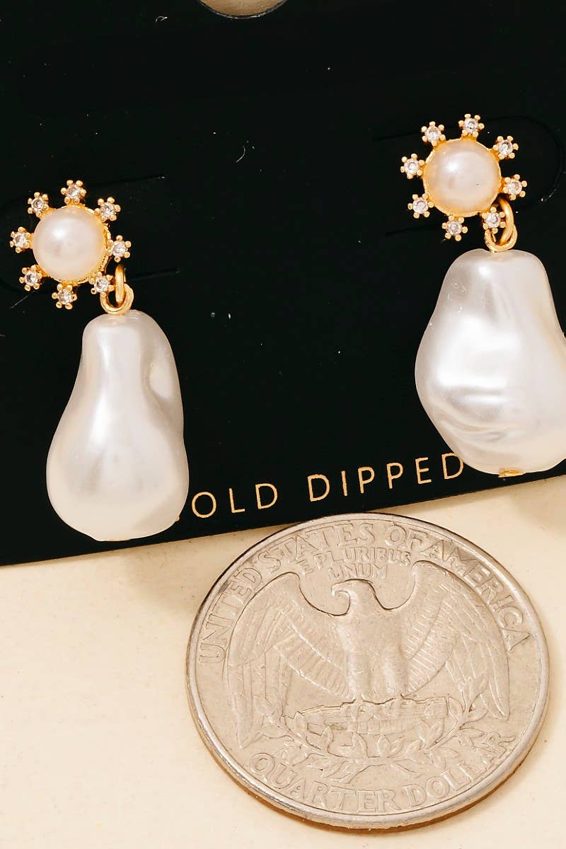 Gold Dipped Pearl and CZ Dangle Studs