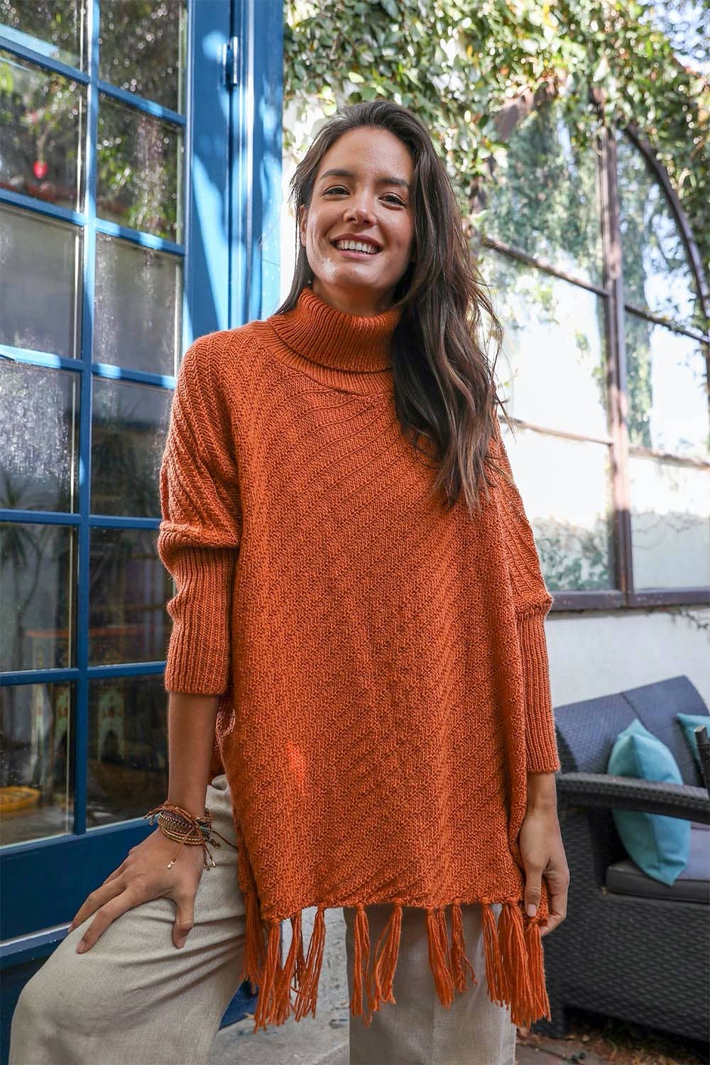 Cozy Roll Neck Poncho Sweater