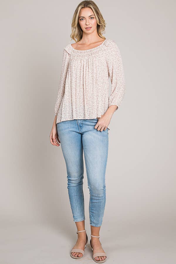 Woven Peasant Top with Bracelet Sleeves