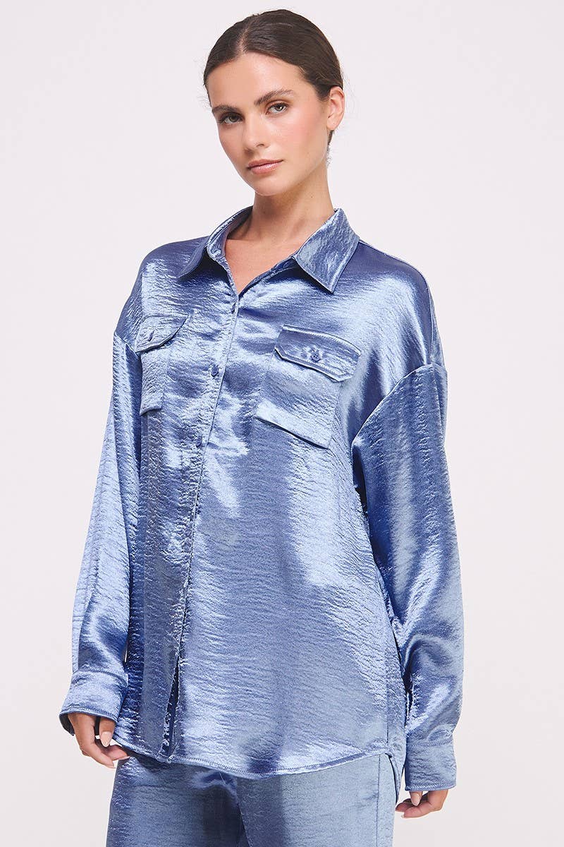 Champagne Button Down Metallic Shirt