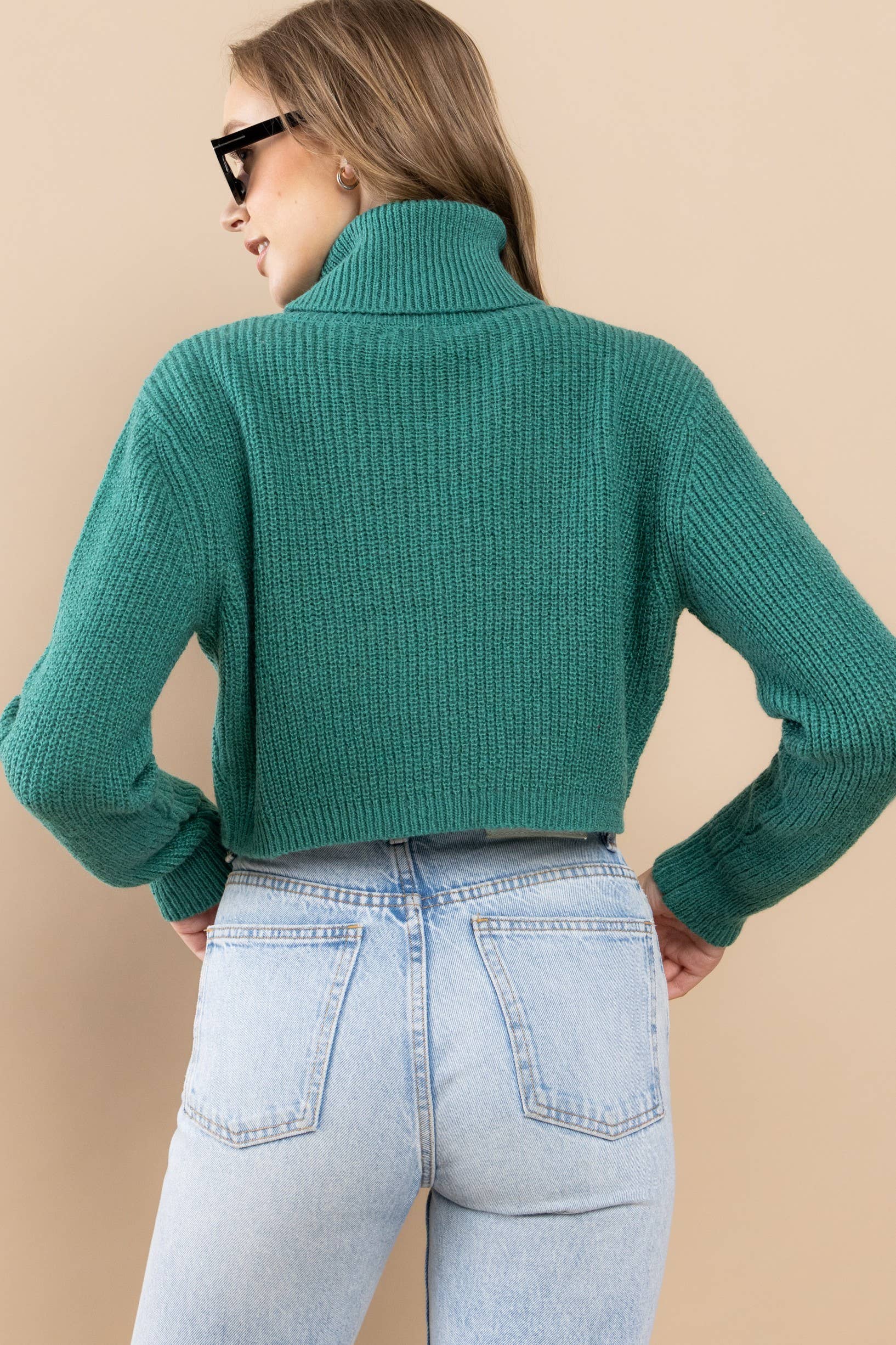 Cropped Mock Neck Knit Sweater