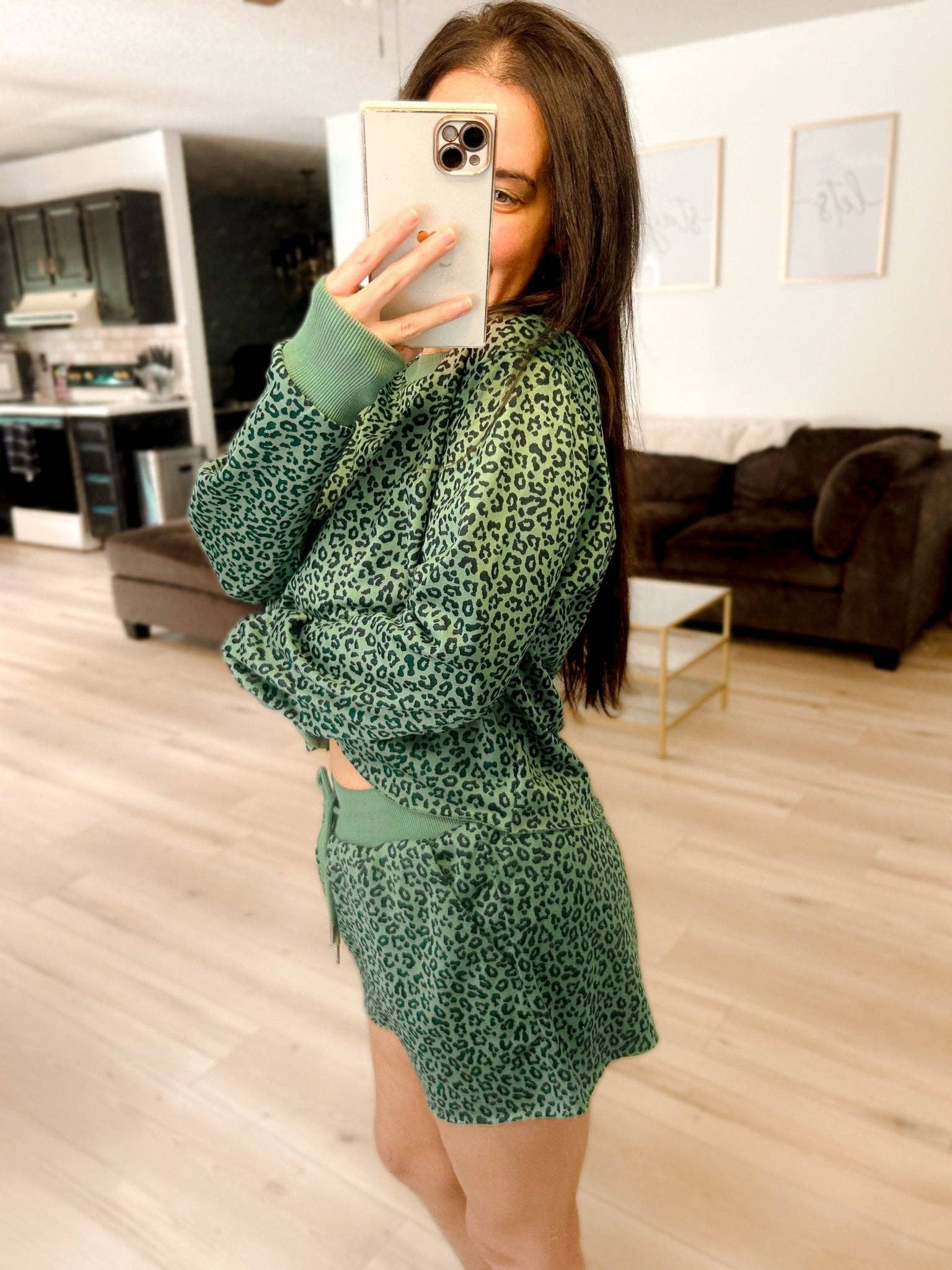 Ribbed Two Piece Leopard Set with Raw Hem Shorts