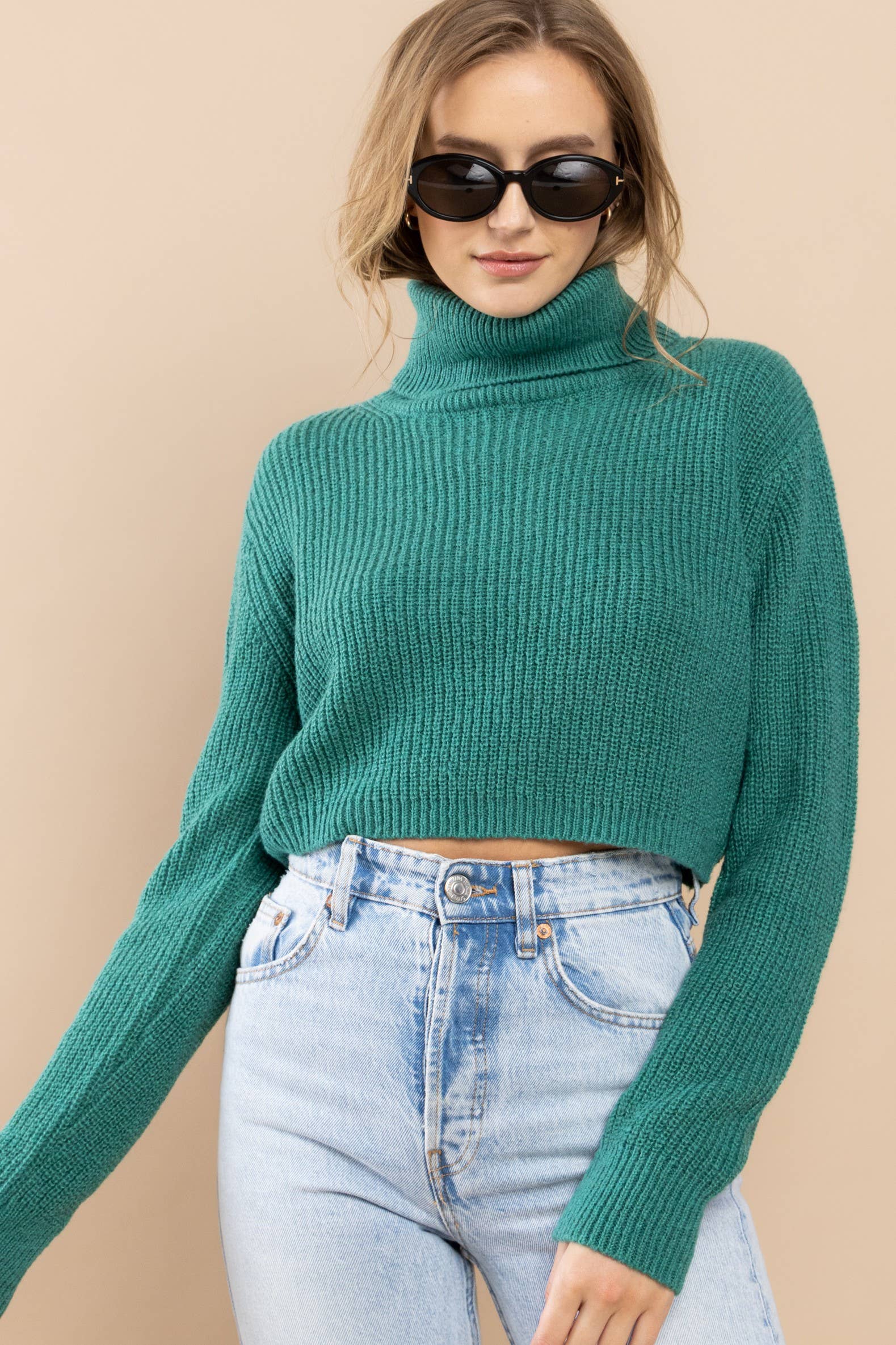 Cropped Mock Neck Knit Sweater