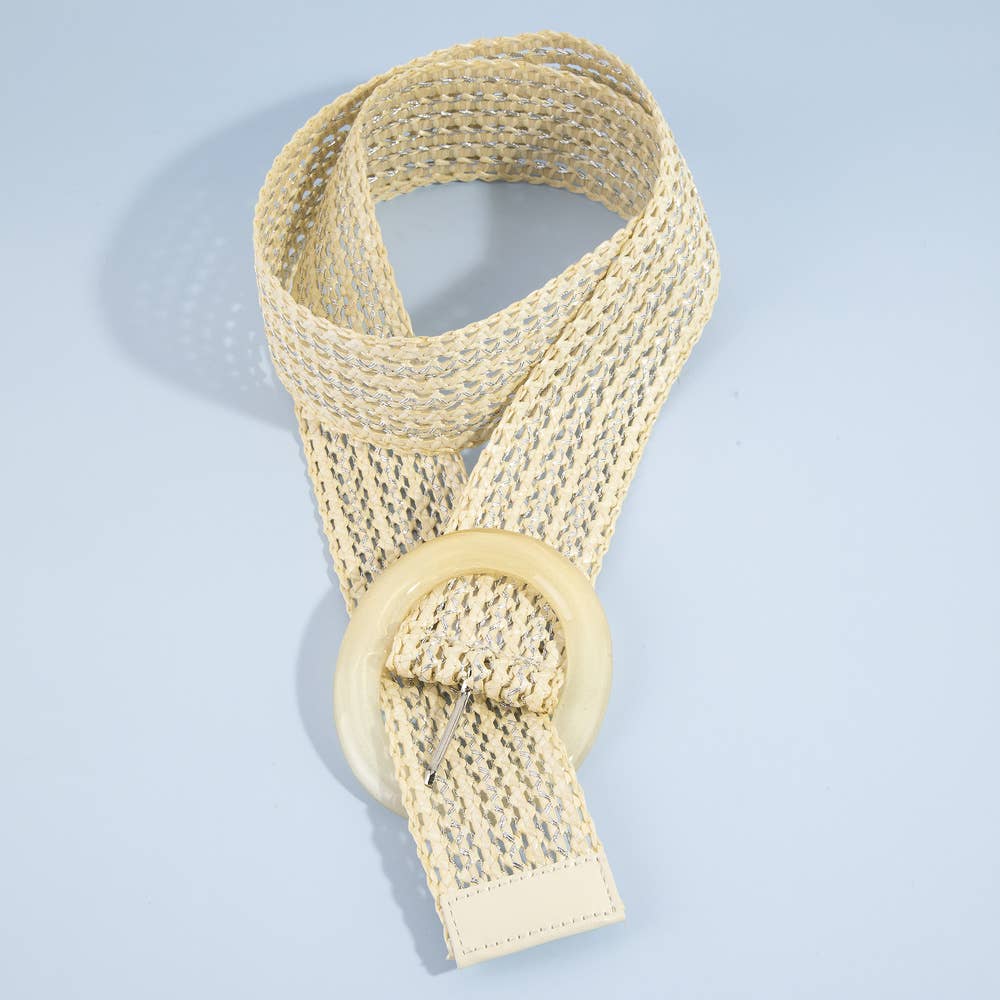 Wide Woven Straw Belt with Resin Buckle