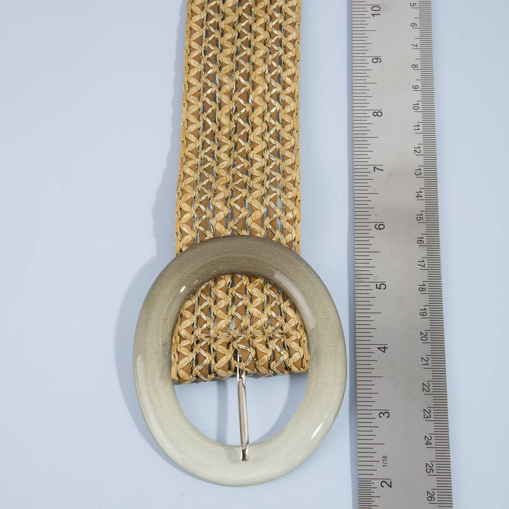 Wide Woven Straw Belt with Resin Buckle