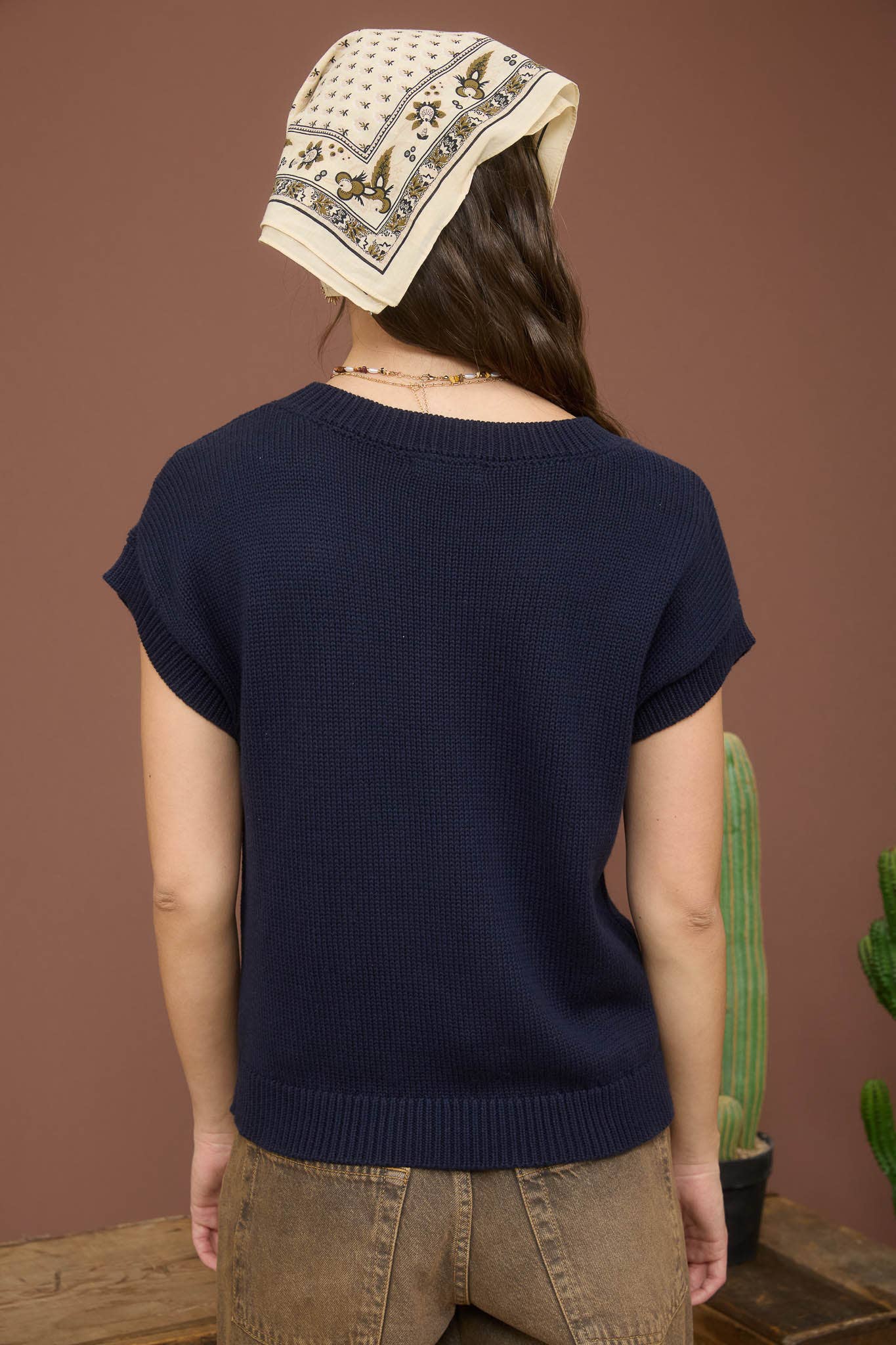 Blu Pepper Bow Western Jacquard Short Sleeve Knit Sweater