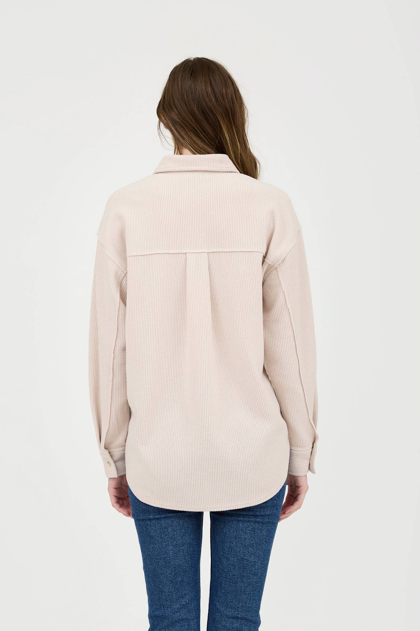 Blu Pepper Rib Knit Button-Up Top with Exposed Seams