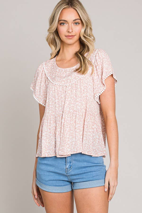 Flutter Sleeve Lace Trim Top