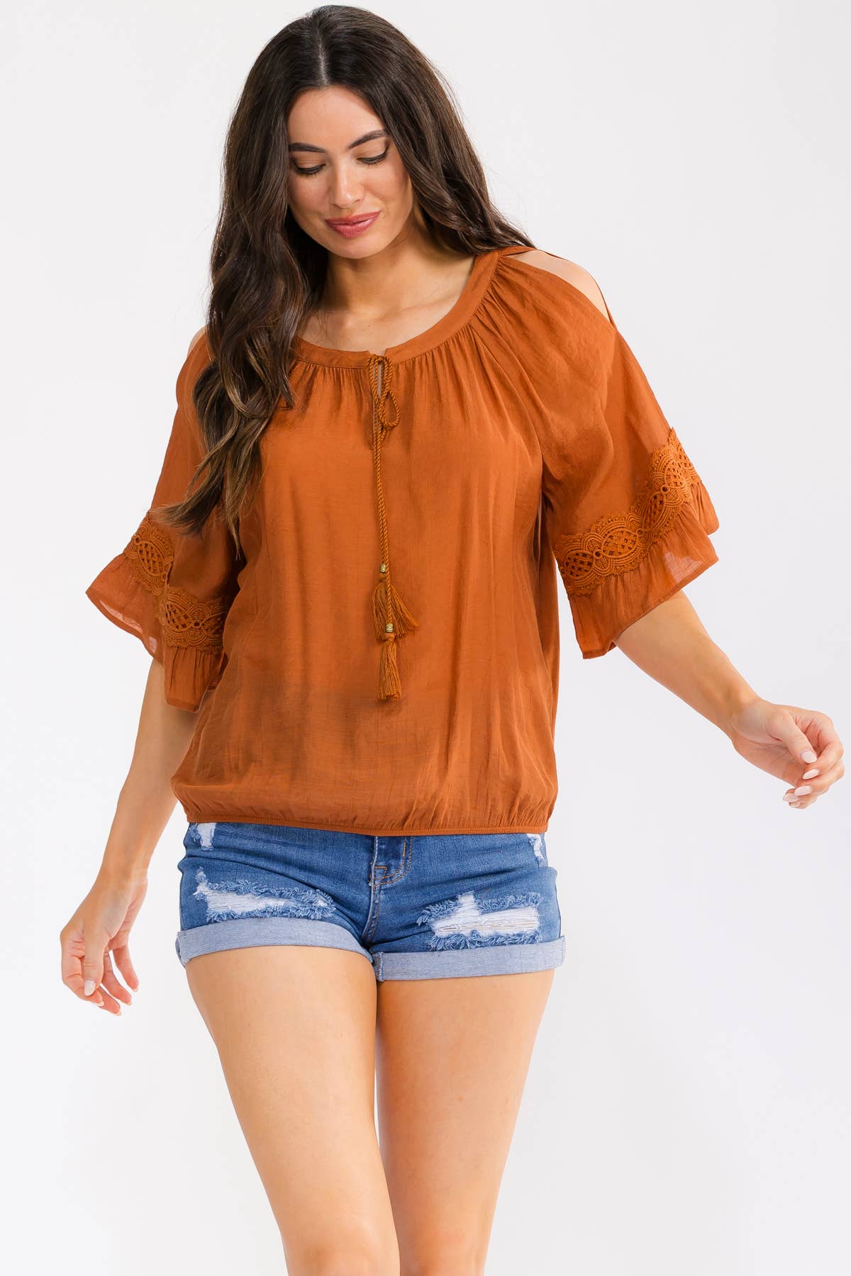 Bell Sleeve Flowy Top with Tassel Detail