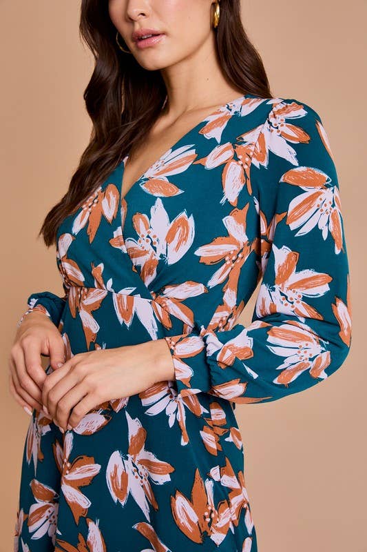 Gilli Long Sleeve Surplice Mini Dress with Ruffles