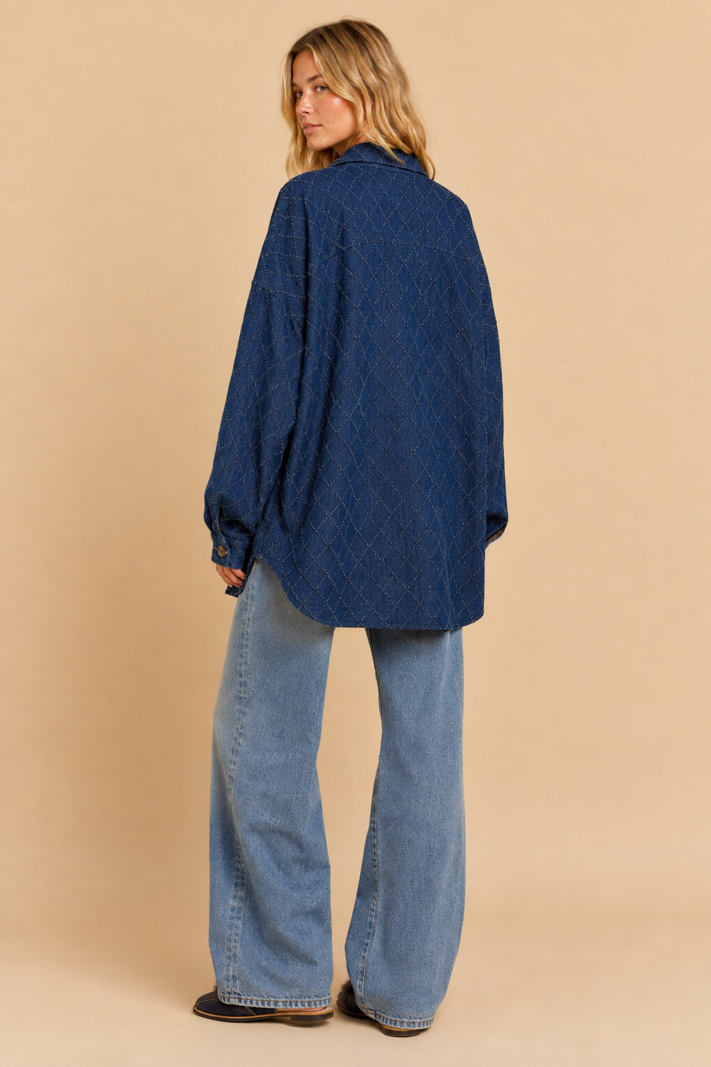 Diamond-Textured Oversized Denim Shacket