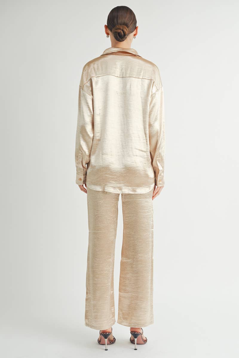 Metallic Flared Wide-Leg Pants