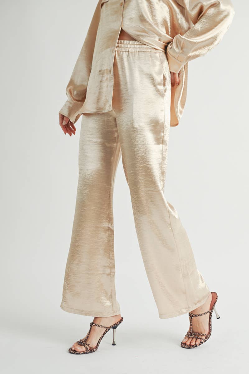 Metallic Flared Wide-Leg Pants