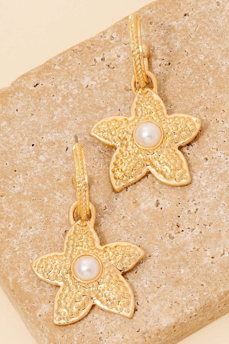 Starfish Charm Pearl Stud Hoop Earrings