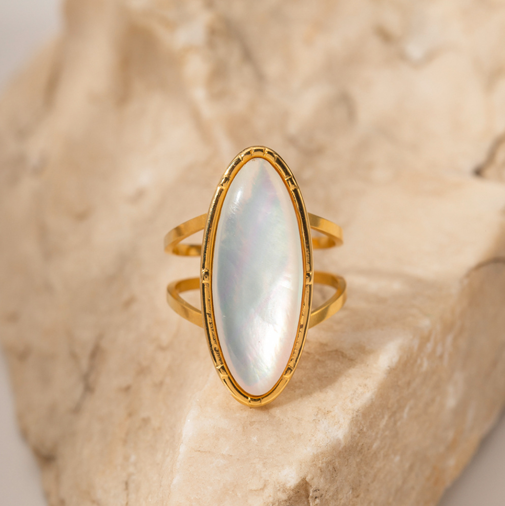 18K Gold Plated Oval Shell Ring