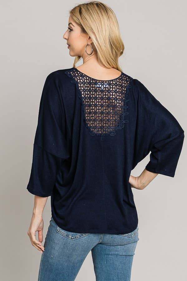 Stretch Knit Top with Back Lace Detail