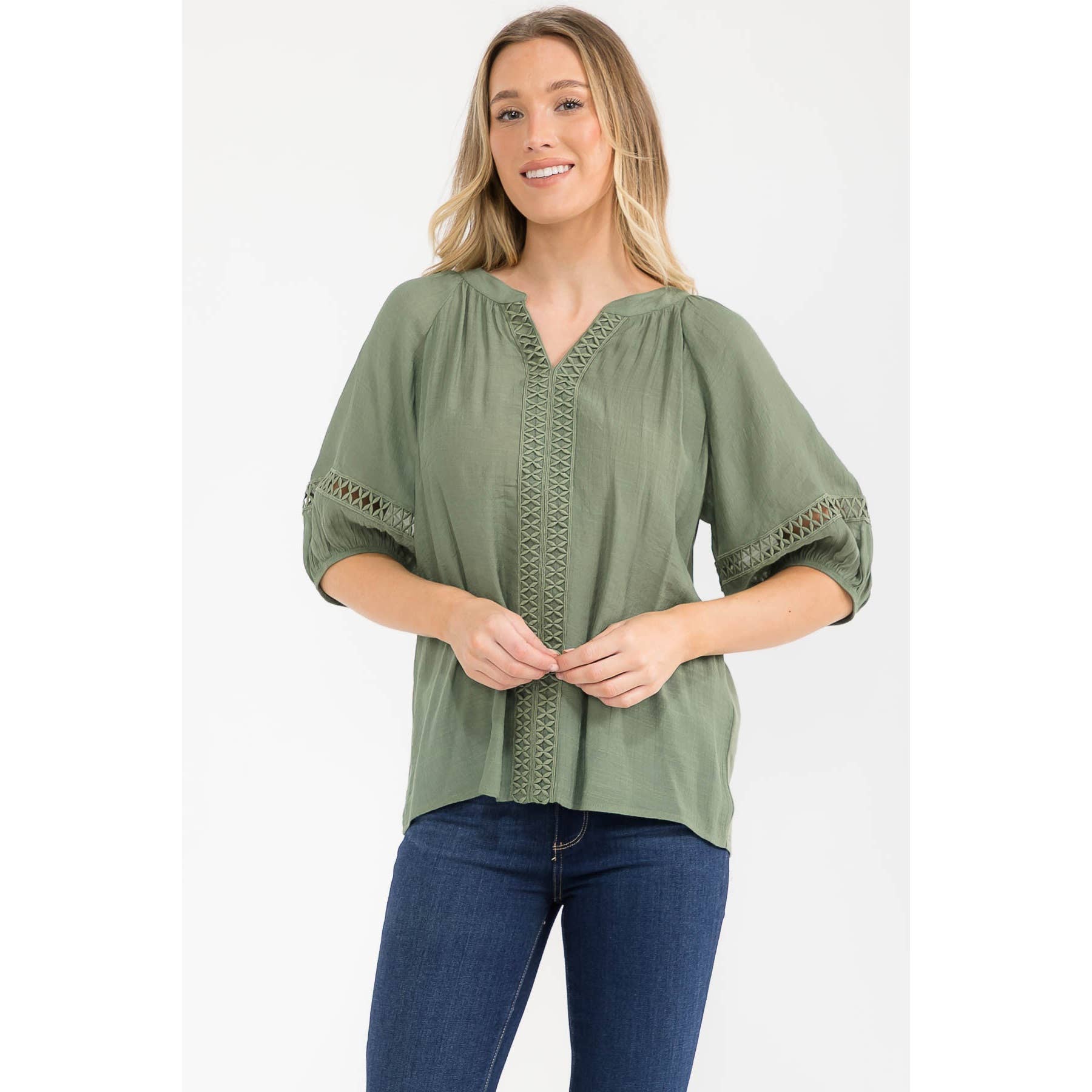 Mandarine Split Neck Peasant Top