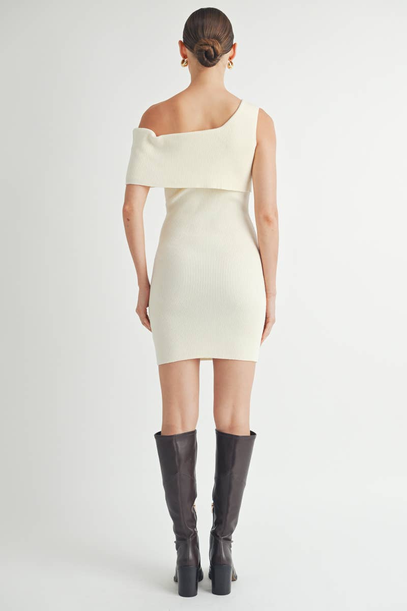 One Shoulder Ribbed Sweater Dress