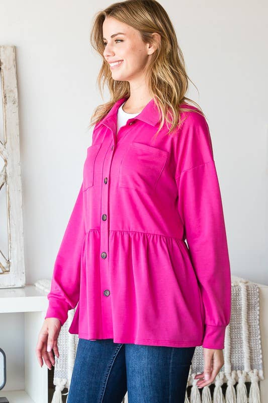 Heimish Button Down Shacket with Shirring