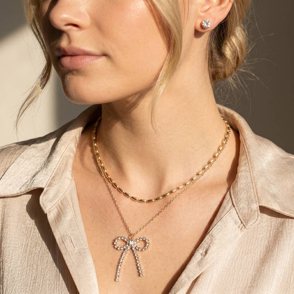 Crystal Bow Layered Style Necklace