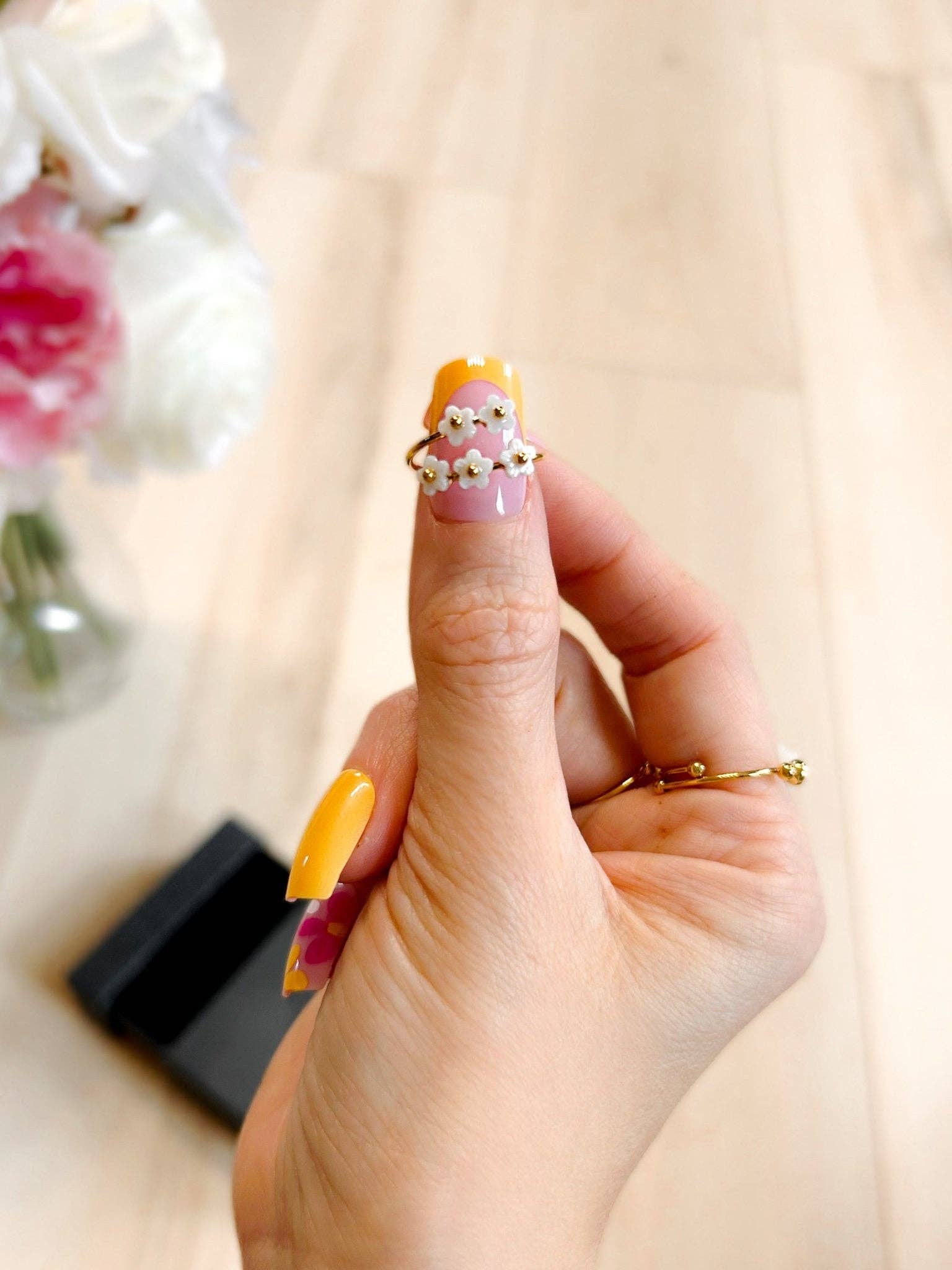 Daisy & Diamond Stainless Steel Ring Set