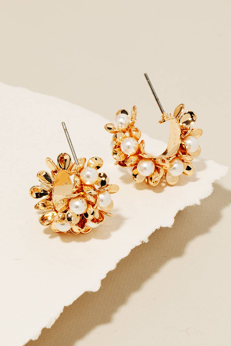Beaded Flower Hoop Statement Earrings