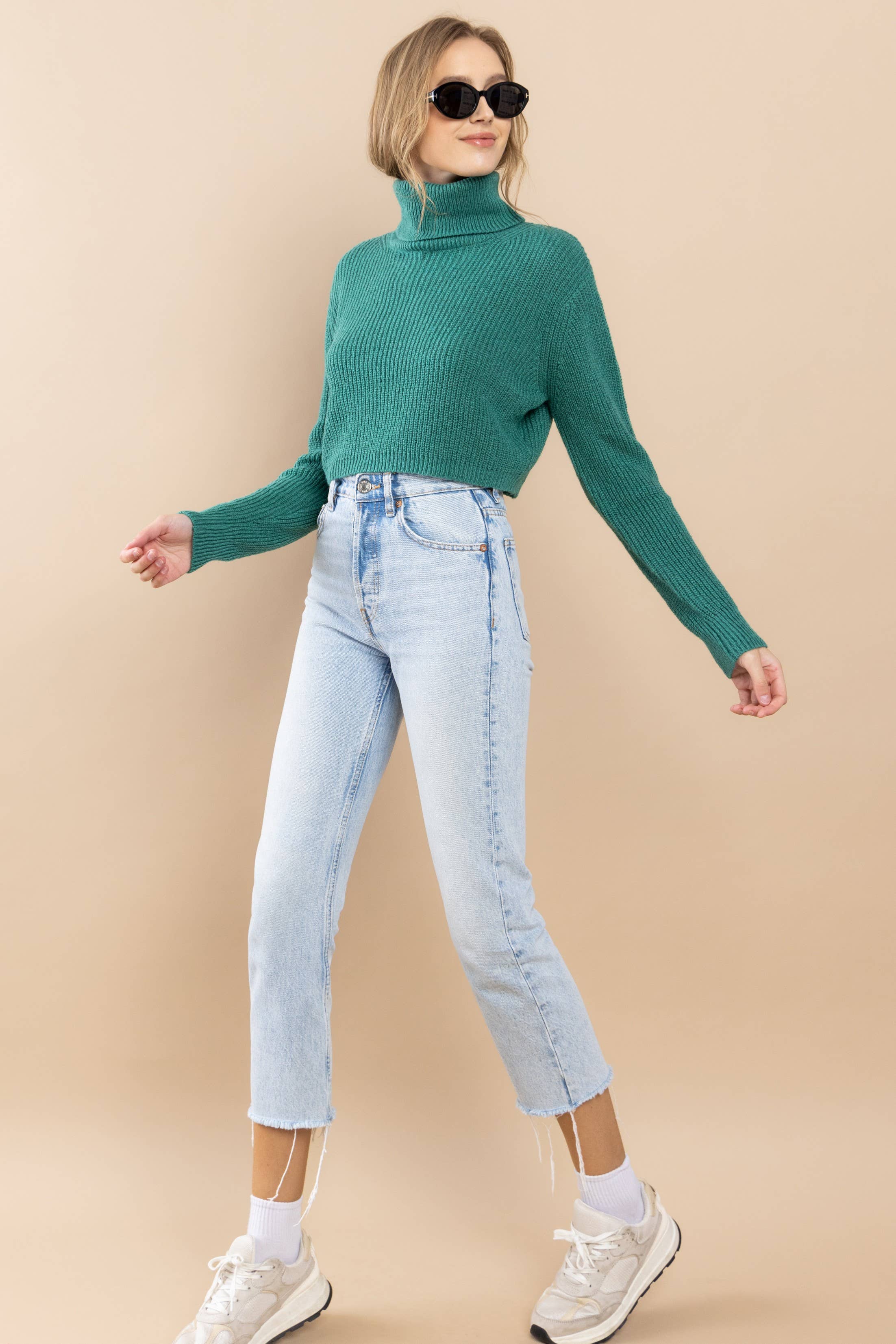 Cropped Mock Neck Knit Sweater