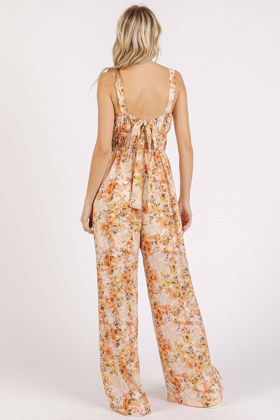 Mittoshop Flower Print Jumpsuit -Gathered Bust