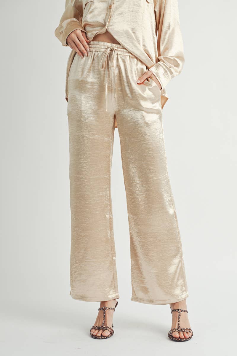 Metallic Flared Wide-Leg Pants
