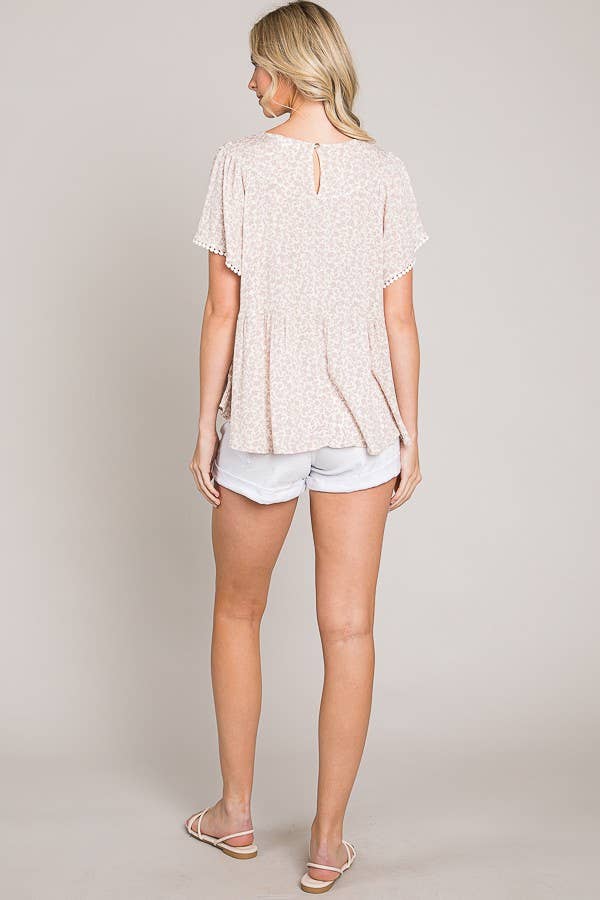 Flutter Sleeve Lace Trim Top