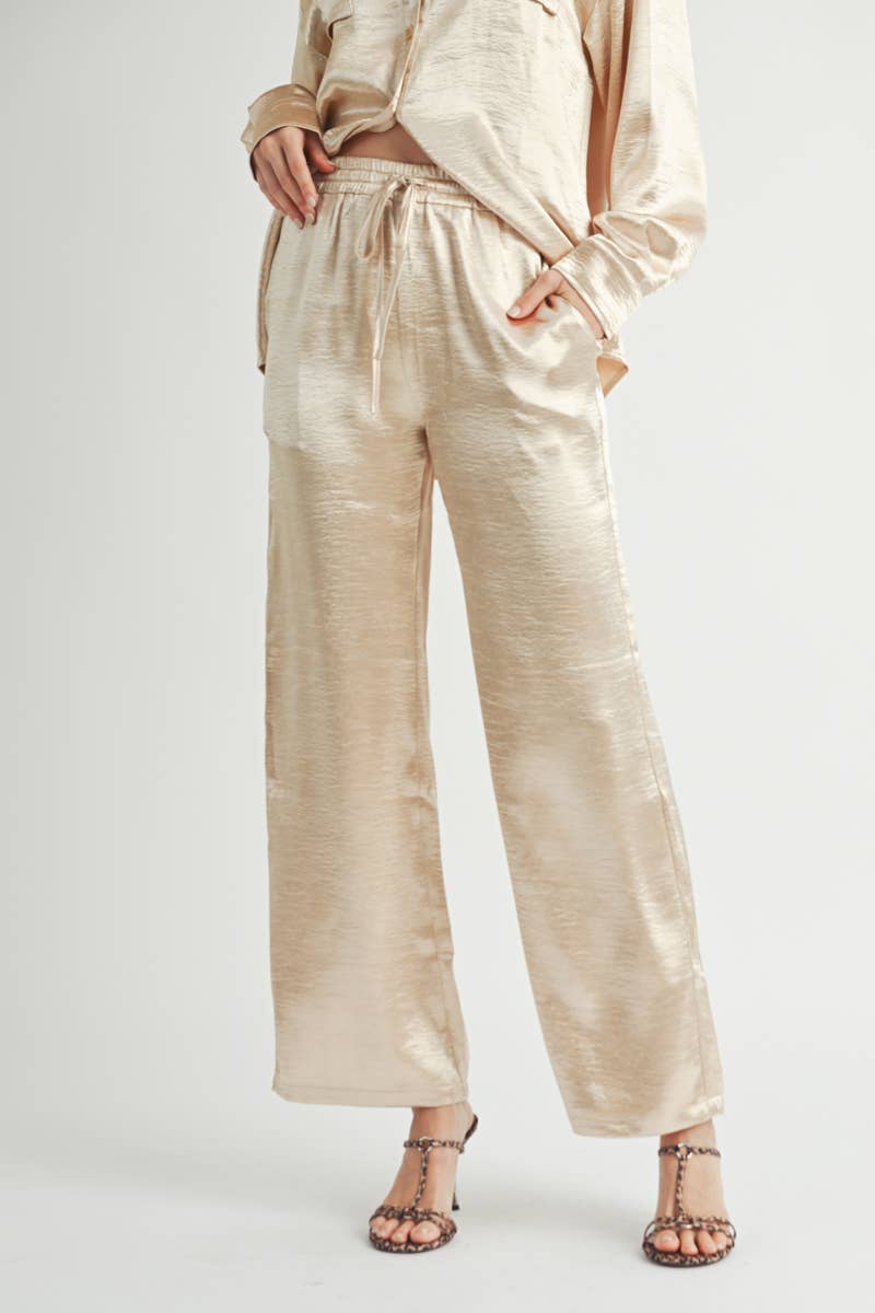 Metallic Flared Wide-Leg Pants