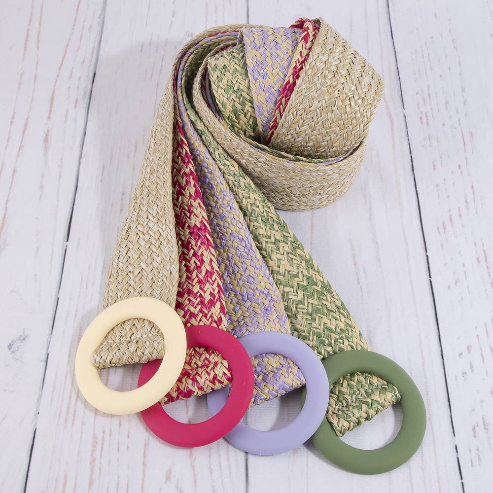 Woven Straw Belt with Wide O-Ring Buckle