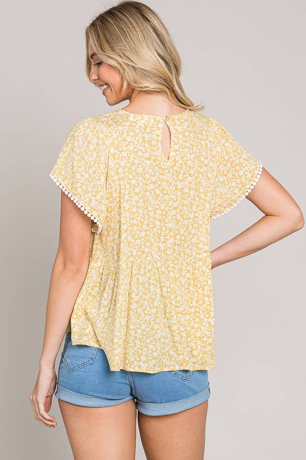 Flutter Sleeve Lace Trim Top