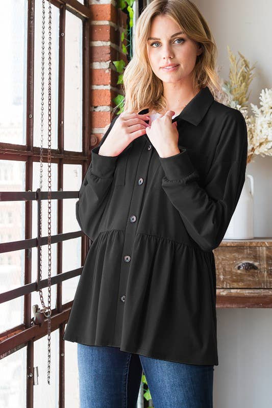 Heimish Button Down Shacket with Shirring
