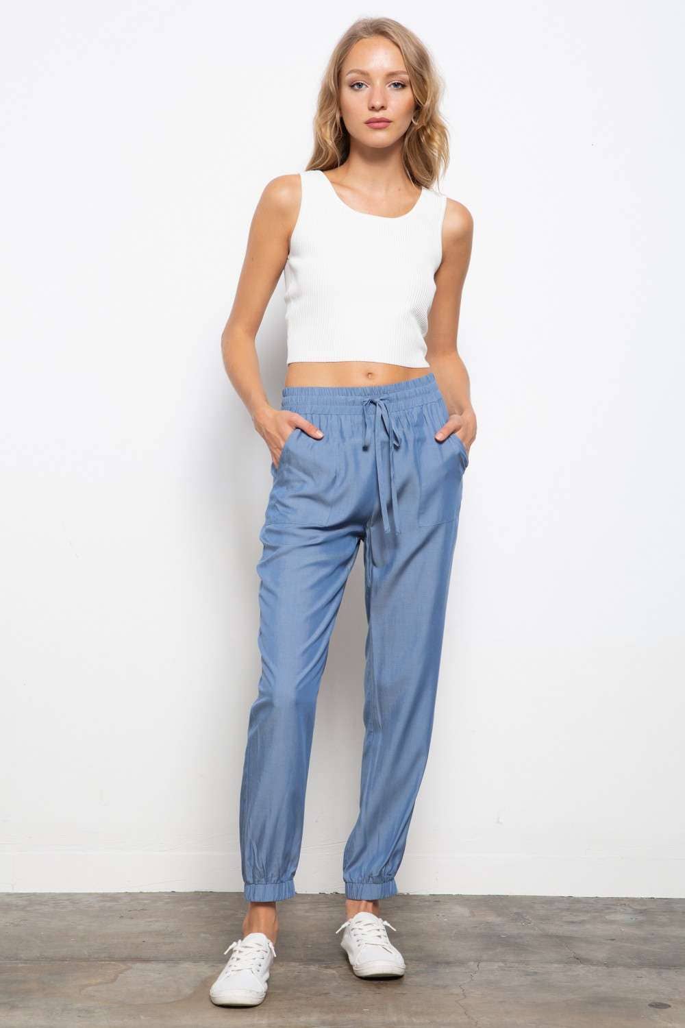 Mittoshop Drawstring Waist Chambray Pants
