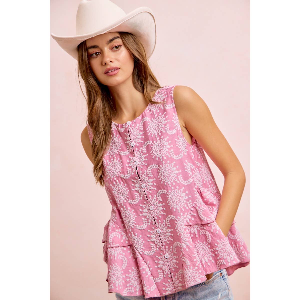 Bibi Sleeveless Ruffle Detail Top