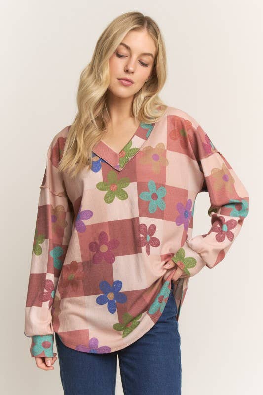 Heimish Floral Long Sleeve V Neck Top