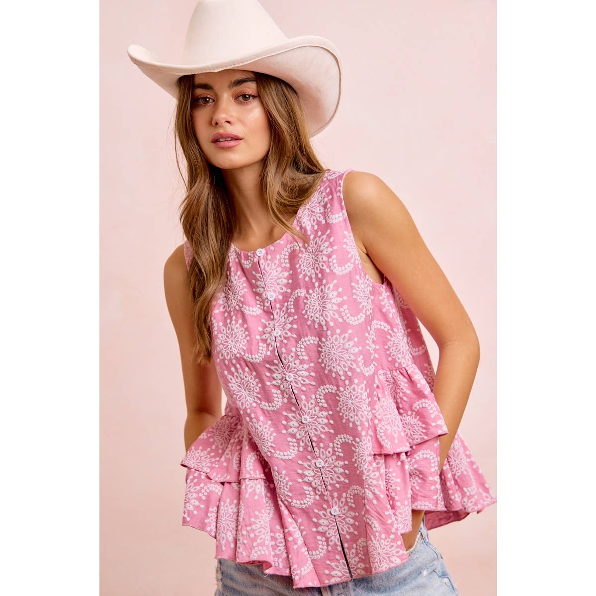Bibi Sleeveless Ruffle Detail Top