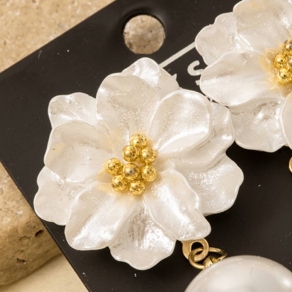 Flower and Pearl Dangle Statement Earrings