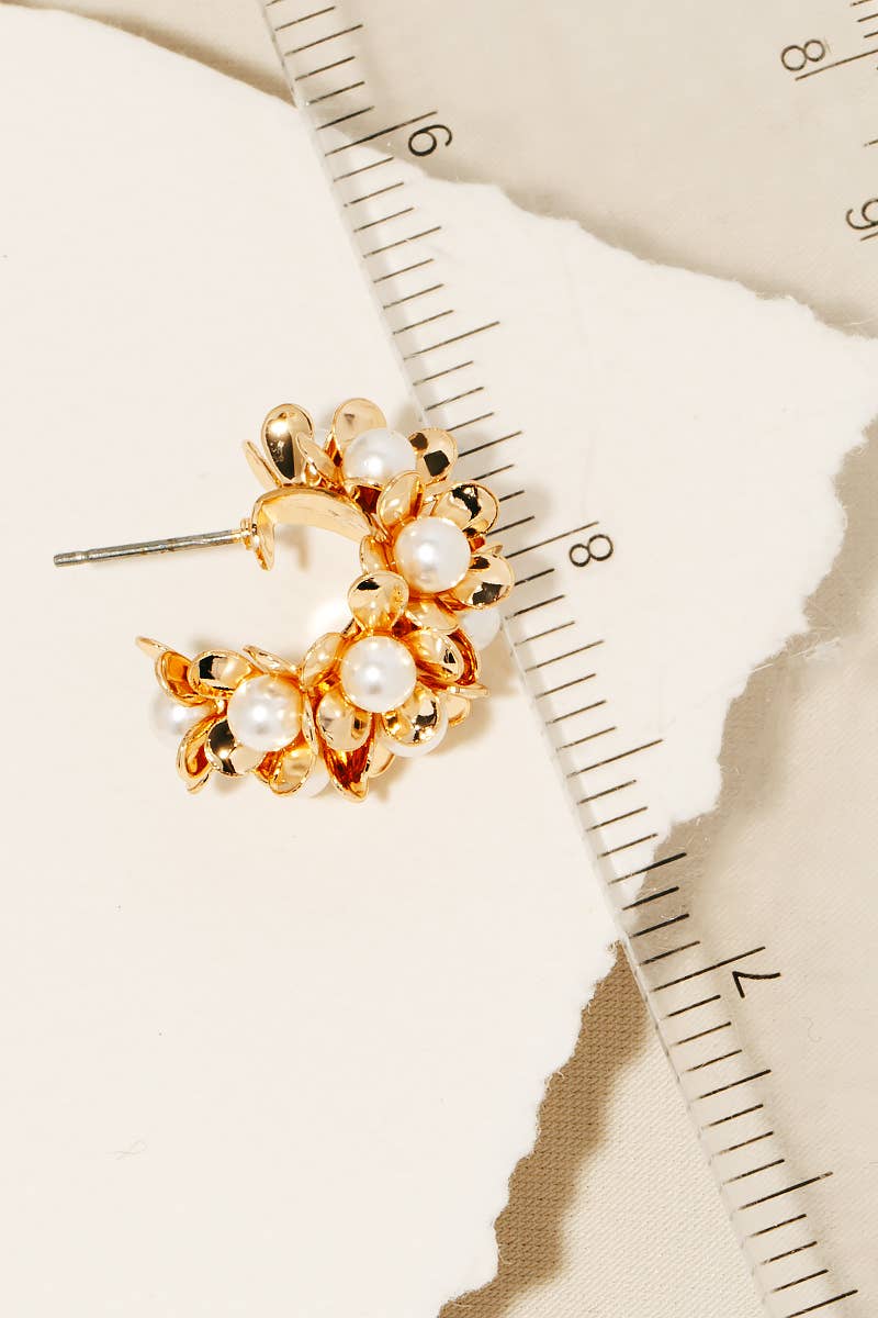 Beaded Flower Hoop Statement Earrings